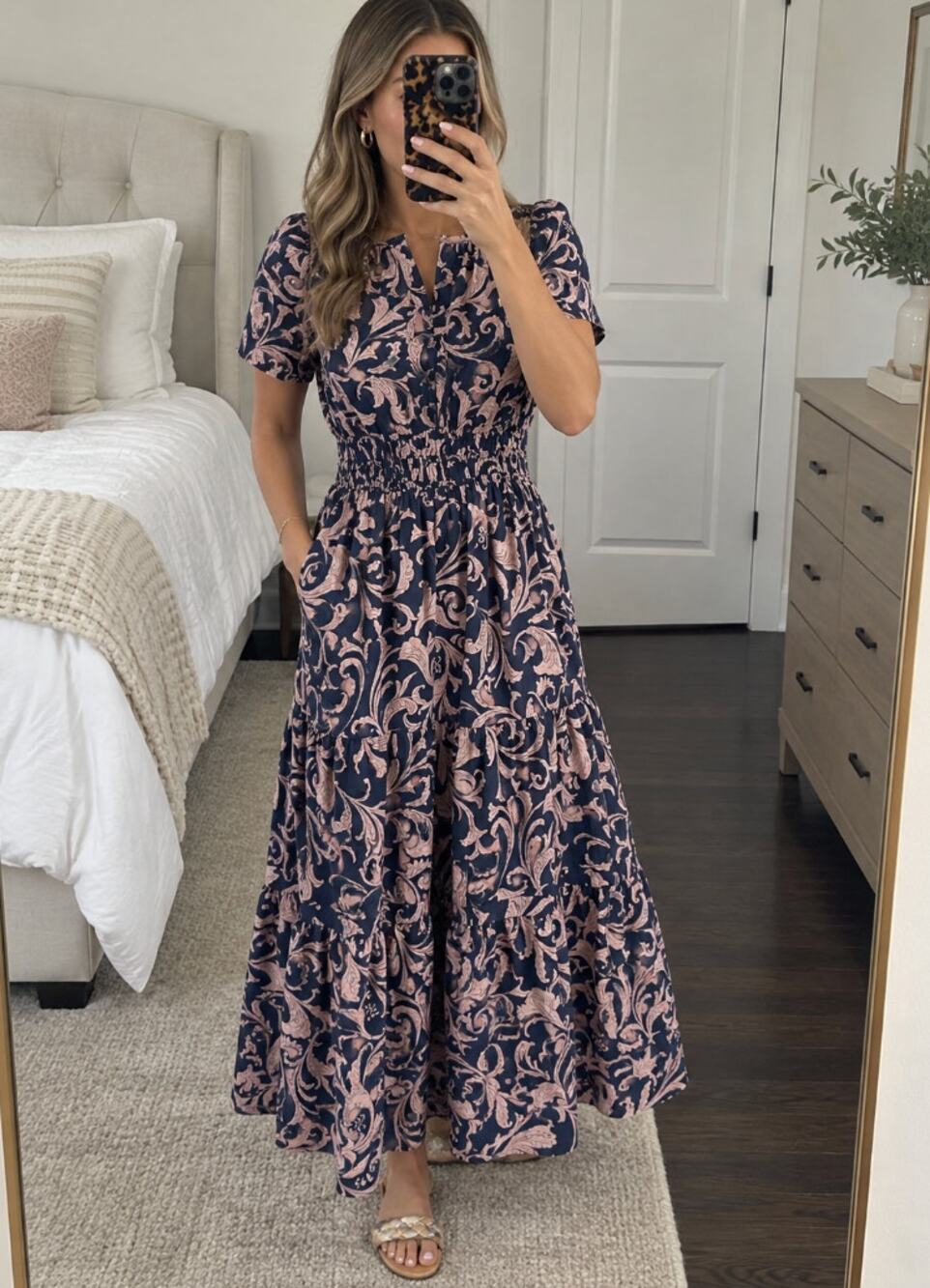 ANTHROPOLOGIE Somerset Paisley Maxi Dress in Navy Blue / Marin Size XL Petite